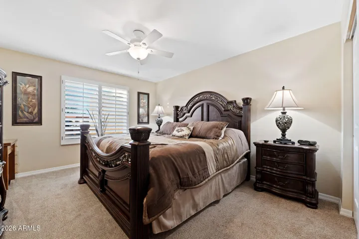 The front guest bedroom has loads of space and is beautifully furnished.