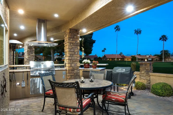 Looking to the grill kitchen with hood vent and amazing views!