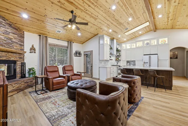 Tall Vaulted tongue and groove knotty pine ceilings