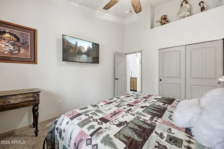 Vaulted ceiling in guest room in the spit floorplan