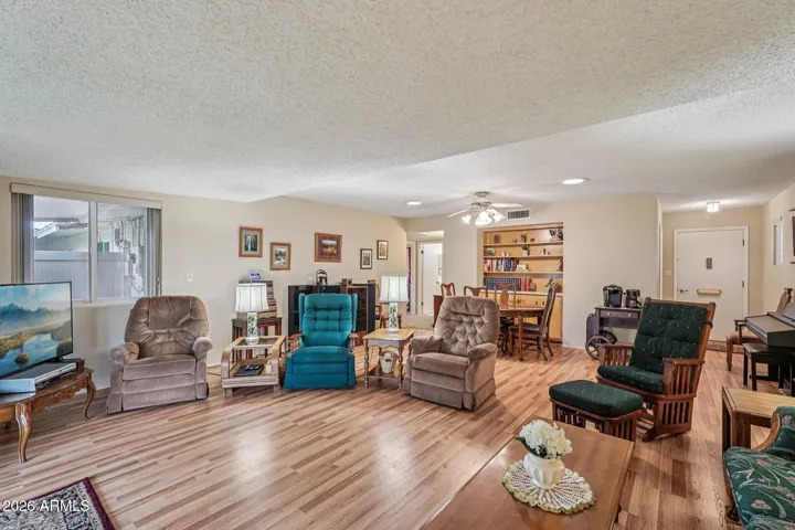 The living room dining area.