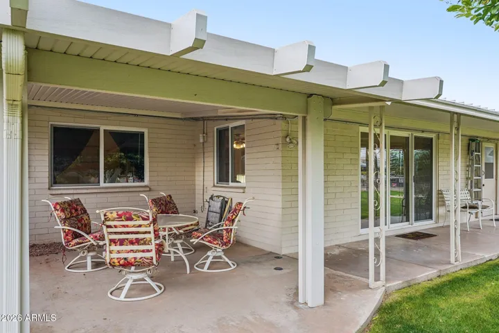 The covered patio overlooking the green belt.