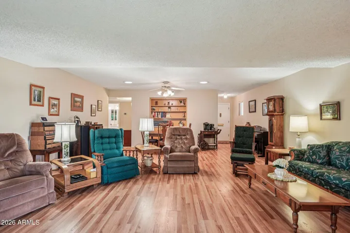 The living room dining area.