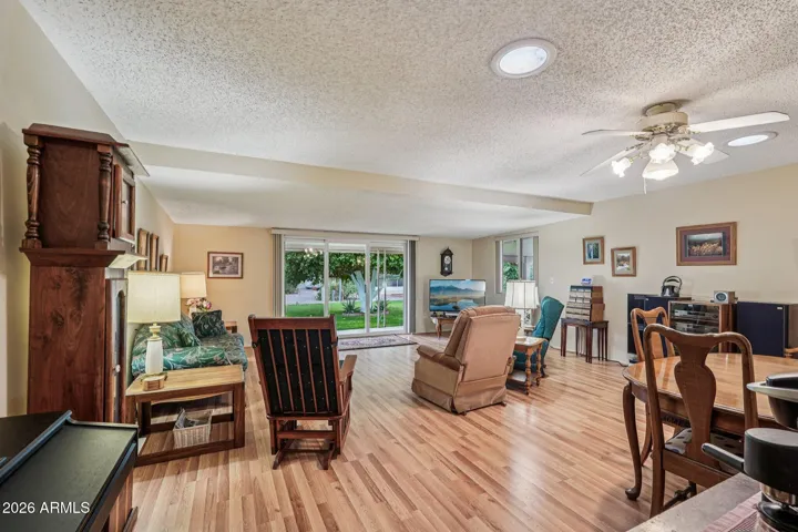The living room dining area.