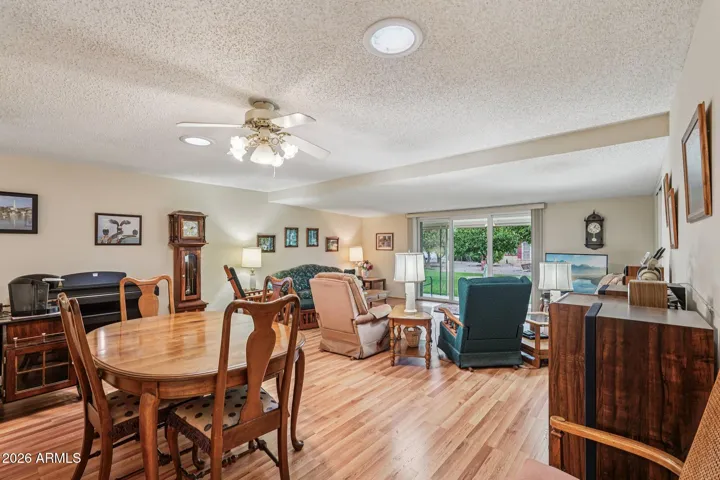 The living room dining area.