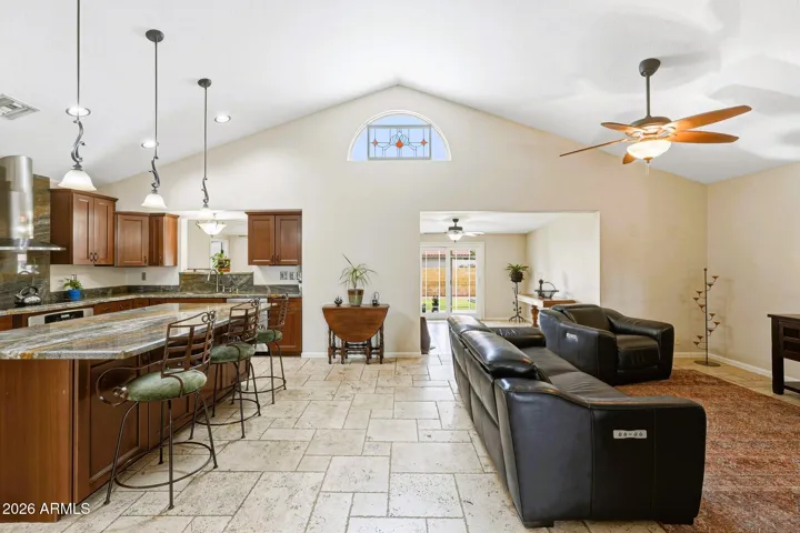 Vaulted ceilings in the great room.