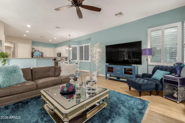 Family room looking toward kitchen.