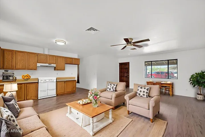 Virtually stated kitchen in Guest House shows how it could be reconfigured.