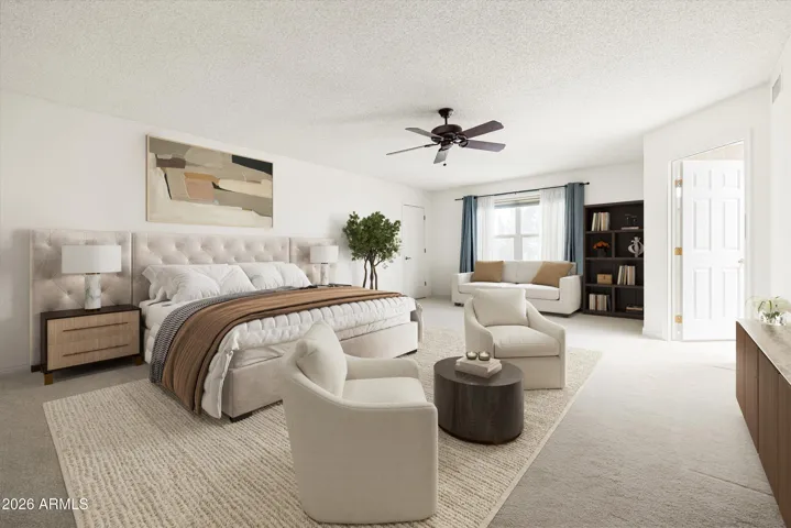 Enjoy this oversized primary suite with 2 walk-in closets plus enough space for a seating area.