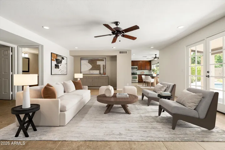 Open floorplan from the kitchen to the family room.