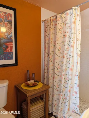 The bath out of the back bedroom has a newly remodeled overside shower.