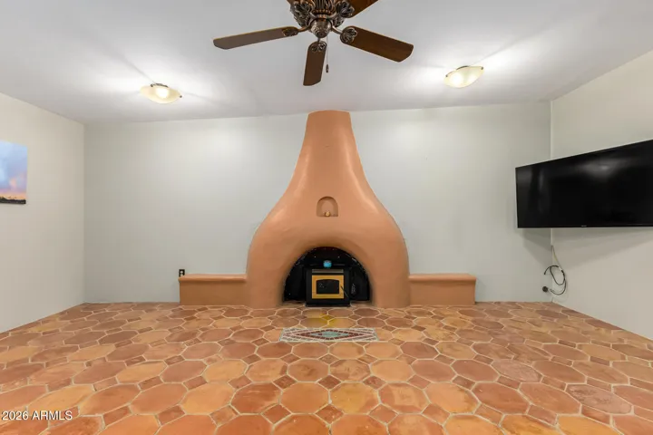 The Beehive Fireplace is a wood pellet stove for added warmth.