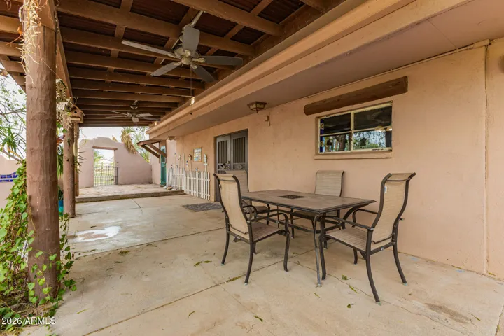 The patio is perfect for outdoor dining.