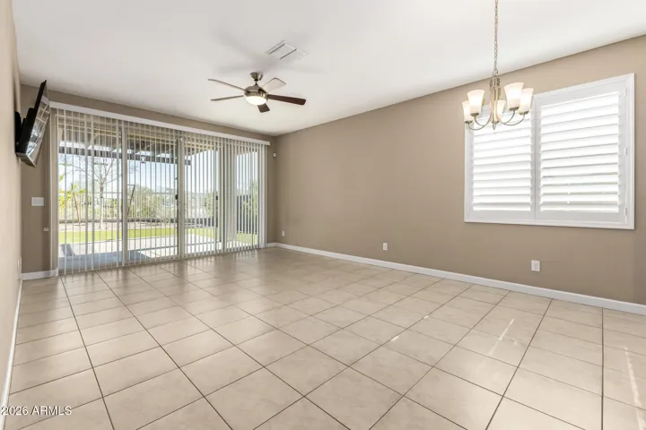 All tile in family room with big double sliding doors