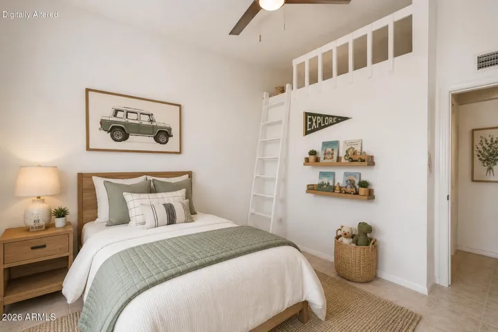 Virtually staged bedroom 3 with loft