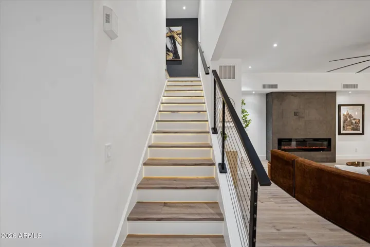 LED Stairwell with Modern Railings