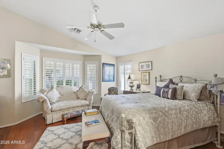 High ceilings in generous bright light primary. bedroom