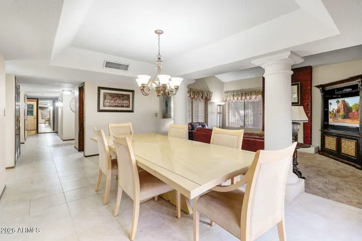 large format dining with recessed ceiling.