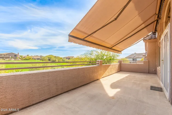 Upstair balcony with electronic awning out.