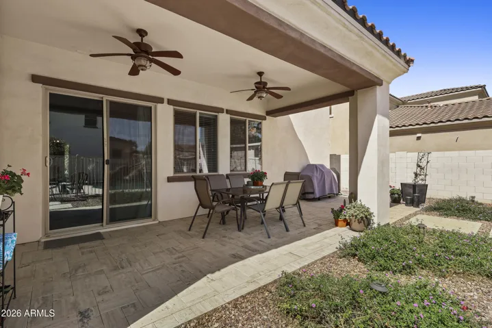 Covered patio with fans and plenty of shade.