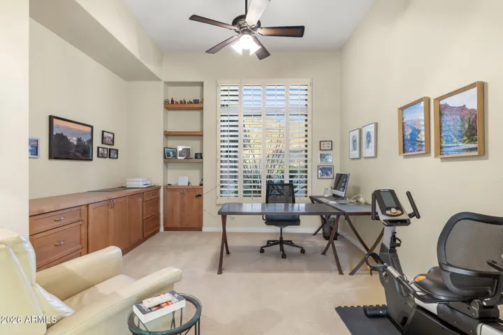 Office looks out to front yard with beautiful mountain views
