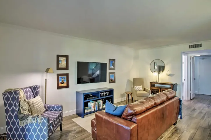 The family room features the work of local photographers.
