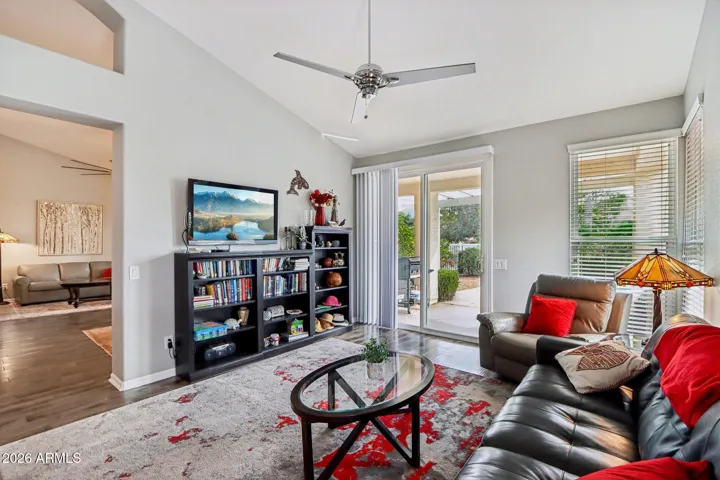with vaulted ceilings that flow off the kitchen