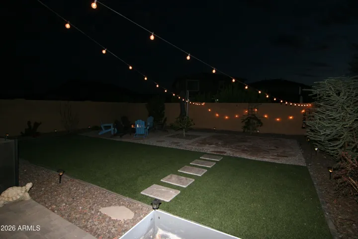 Streamers and solar lights around entire yard.