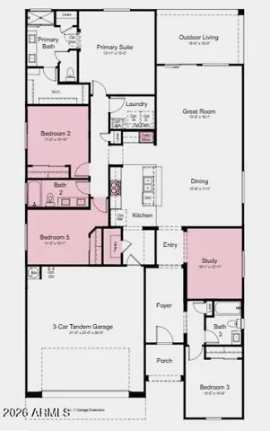 Additional Highlights Include: Paver front porch/driveway, bedroom 5 in place of tandem garage, study in place of bedroom 4, gourmet kitchen, and 8' interior doors.