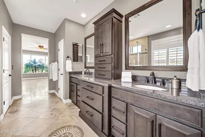 Dual sink vanity with custom mirrors