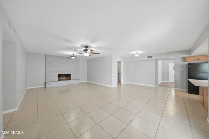 Spacious hearth room and kitchen area. Bedrooms 2 & 3 to the left