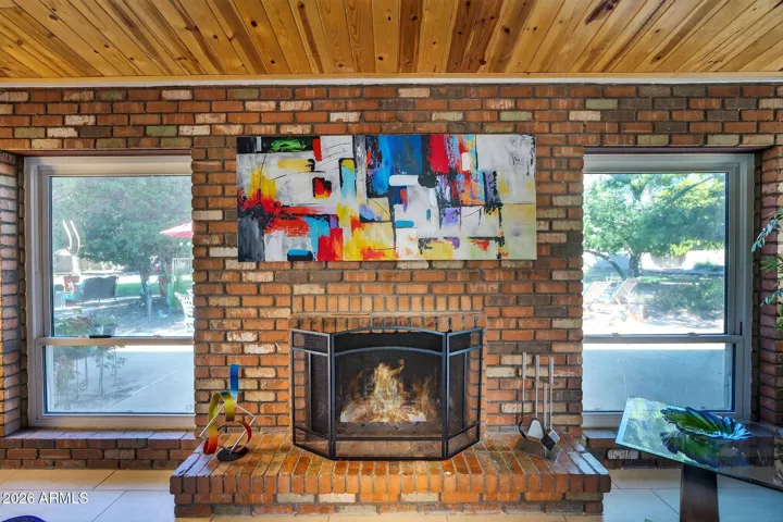 Classic Red Brick Fireplace.