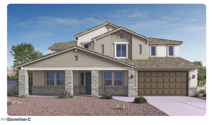 Exterior Elevation 'C' Rendering-Rendering Does Not Reflect Exterior Paint Color or Exterior Stone Veneer Color