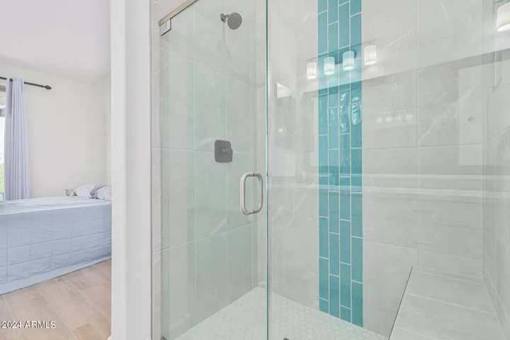 Upgraded shower door and tile