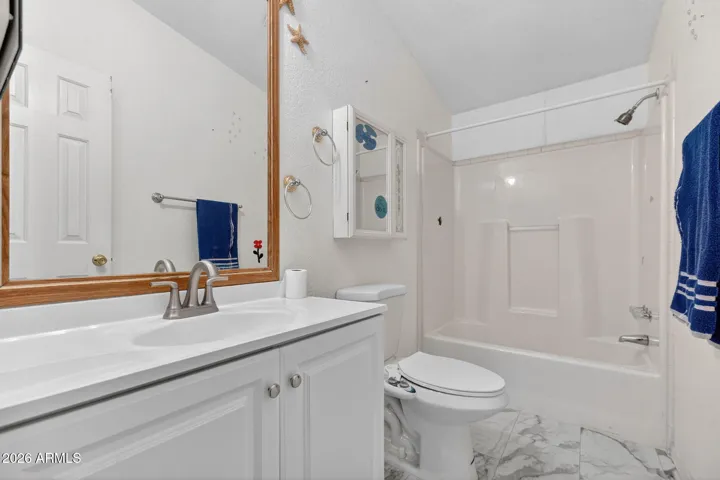Updated vanity, sink, toilet and flooring.