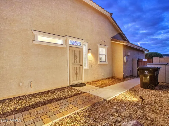 Casita exterior door in the evening
