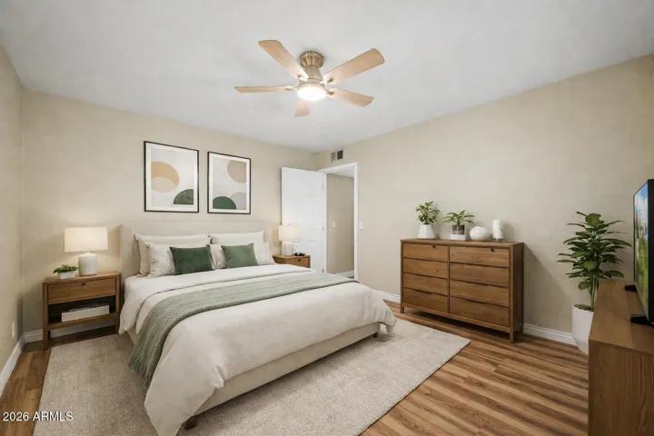 virtually stages master bedroom