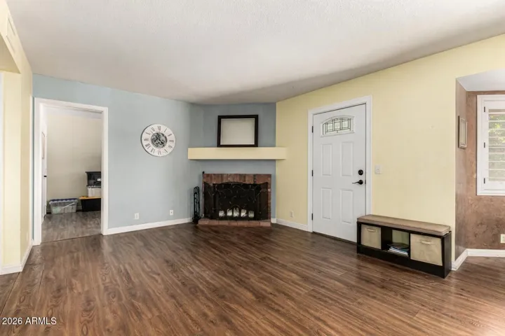 living room off kitchen, backyard door