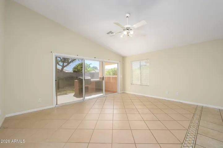 This views shows the 3 oversized sliding doors allowing for wonderful, natural light
