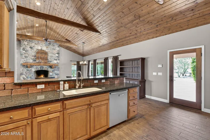 kitchen opening to great room