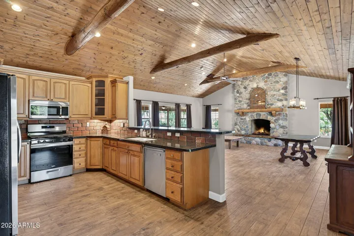 kitchen opening to great room