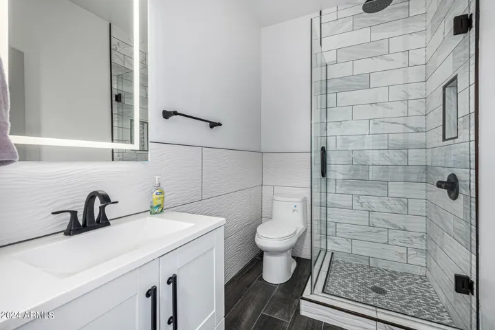 Basement hall bath with shower.