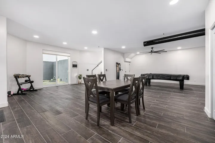 Basement dining area. Open floor plan.