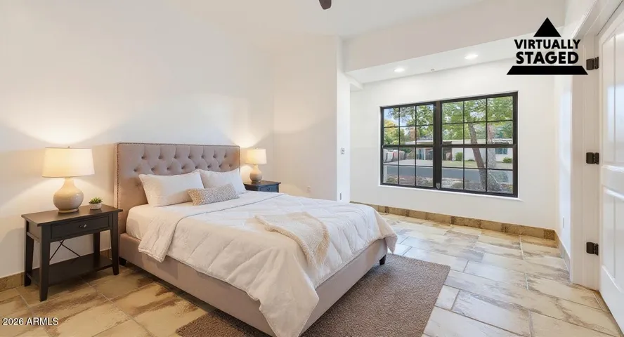 Virtually enhanced to show other bedroom options.