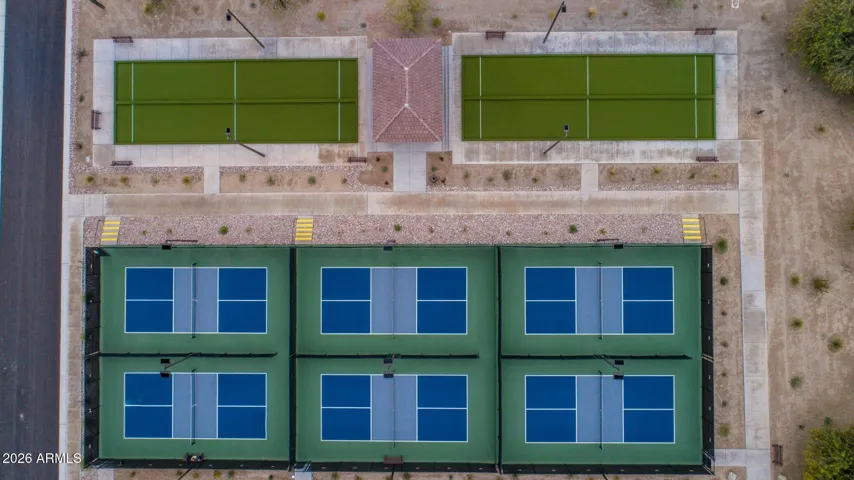 6 Pickleball courts & 4 Bocce Ball courts.