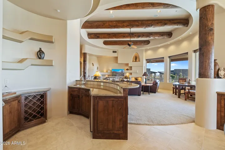 Wet-bar between kitchen and living room.