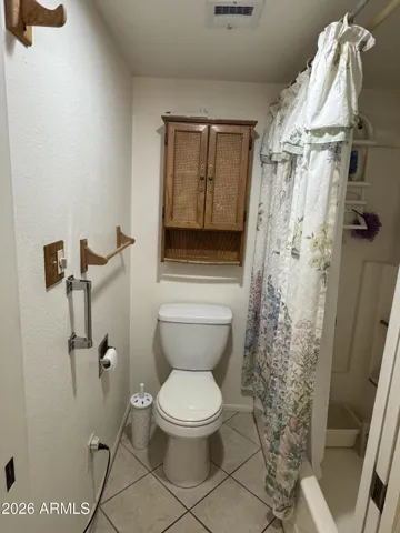 Step-in shower with grab bar in the bathroom