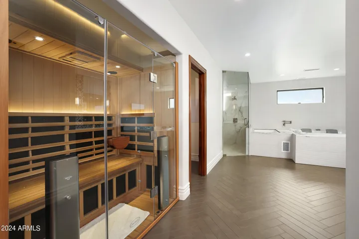 Primary bathroom: sauna and light therapy