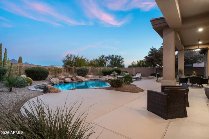 Enjoy spectacular desert, golf, and mountain views from your covered patio