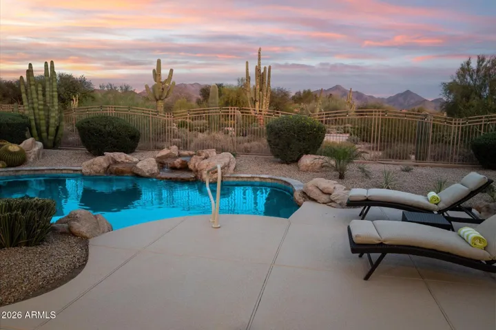 Enjoy spectacular desert, golf, and mountain views from your covered patio